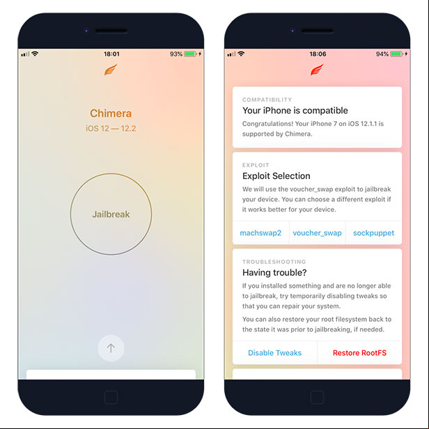 Chimera jailbreak tool for iOS 12 - iOS 12.2